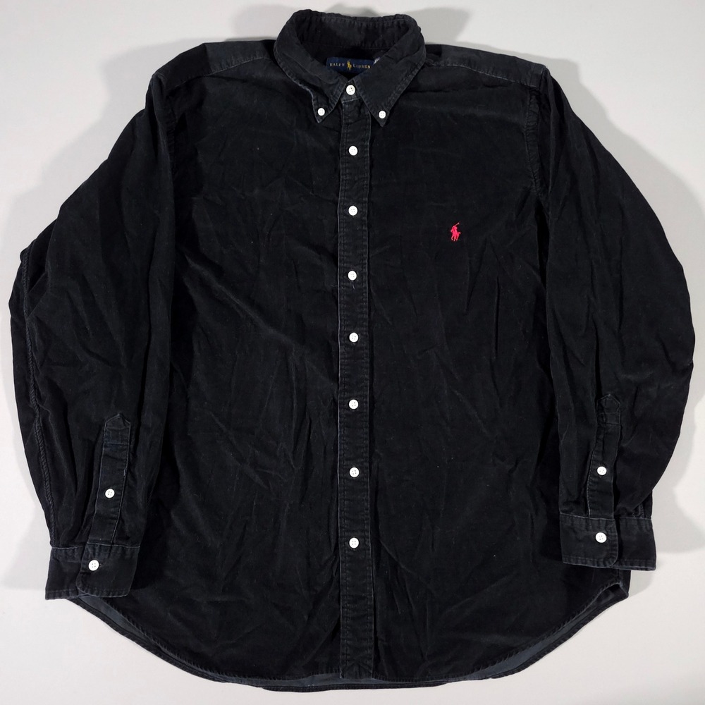 Ralph Lauren Corduroy Shirt Mens 1XB Black Red Pony Button Down Long Sleeve